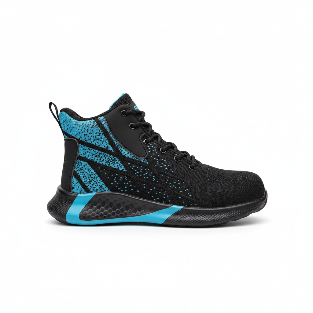 Shark Apex Black and blue athletic shoe on a white background